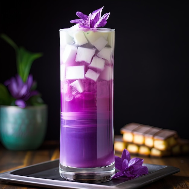 Delicious colorful Ube colada cocktail rendering Generative ai