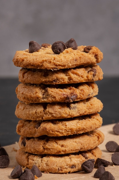 Delicious cookies with chocolate chips arrangement