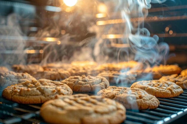 Delicious cookies with steam rising indicating they are both from the oven