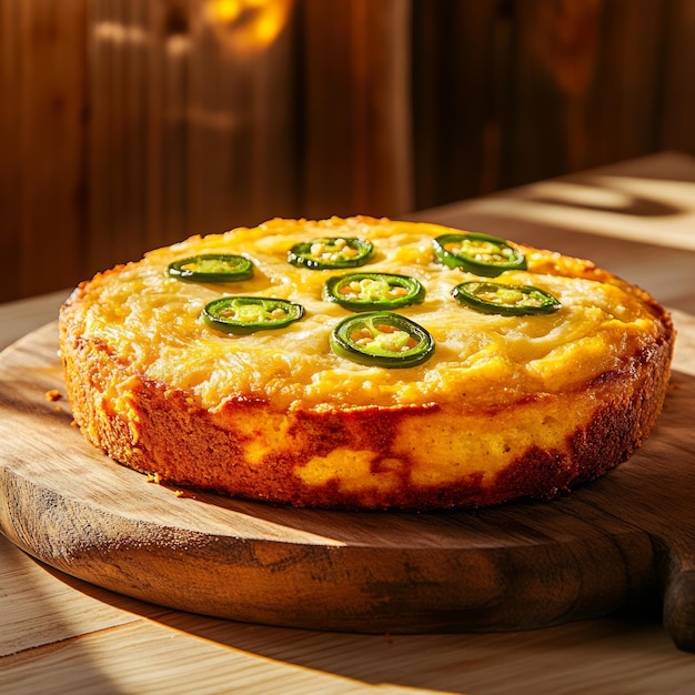 Photo delicious cornbread with jalapeno peppers and cheese