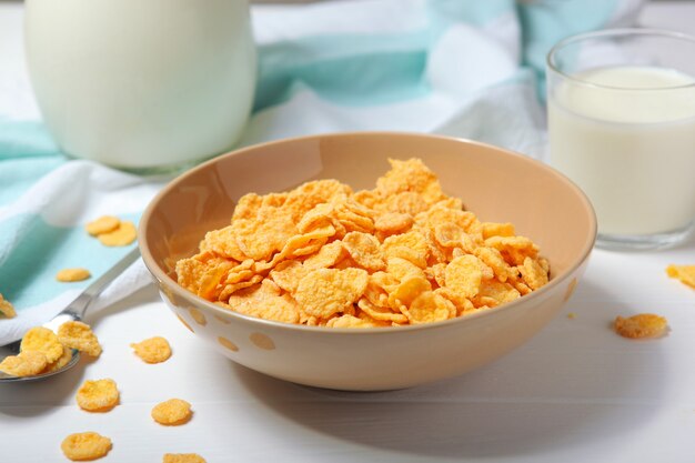 Delicious cornflakes in a plate on the table