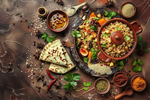 Photo delicious couscous with dried fruits and spices