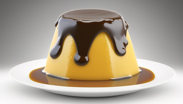 Delicious cream pudding with caramel and chocolate sauce