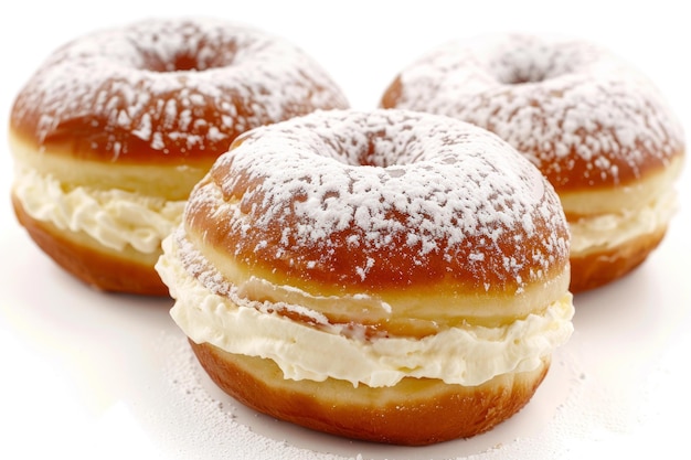 Delicious creamfilled donuts with powdered sugar