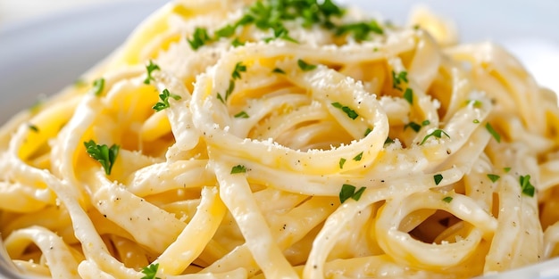 Delicious Creamy Alfredo Pasta with Parsley and Parmesan Perfect for Italian Cuisine Enthusiasts Concept Italian Cuisine Creamy Alfredo Pasta Parsley Garnish Parmesan Cheese Delicious Dish