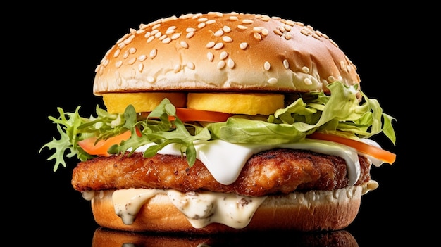 Delicious crispy chicken burger in Isolated Background AI Generated