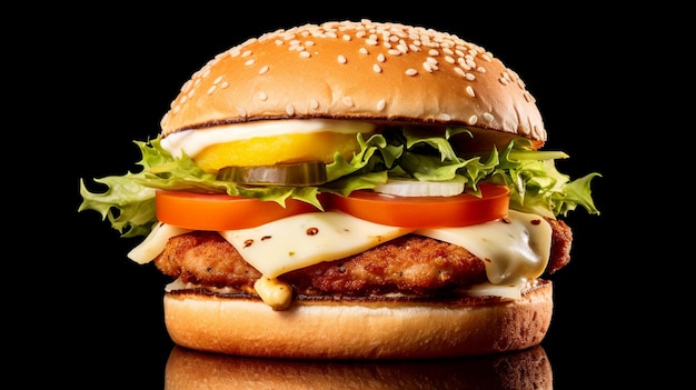 Delicious crispy chicken burger in Isolated Background AI Generated