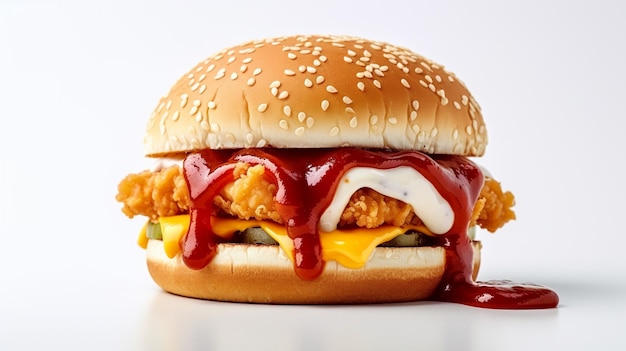 Delicious crispy chicken burger in Isolated Background AI Generated