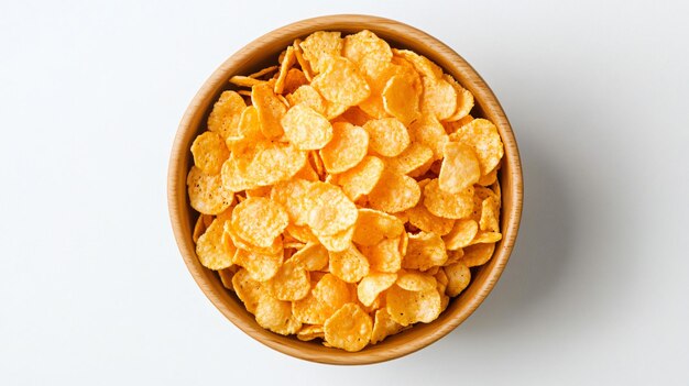 Delicious Crispy Corn Flakes in White Bowl Isolated on Top View