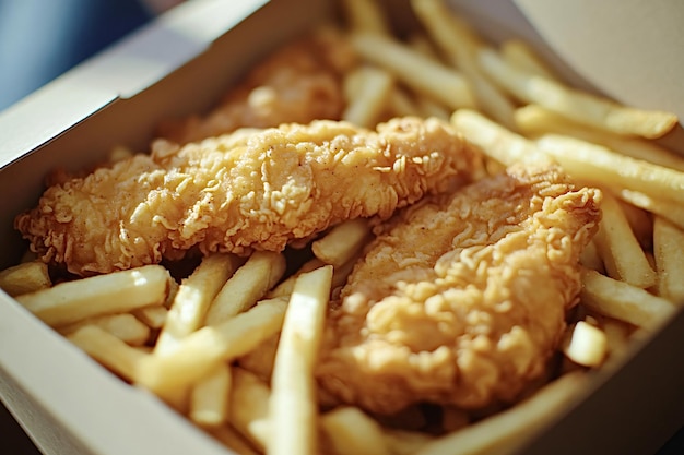 Photo delicious crispy fried chicken tenders and french fries being served