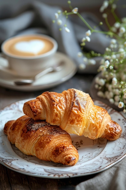 Photo delicious croissant and coffee setup for a perfect morning meal