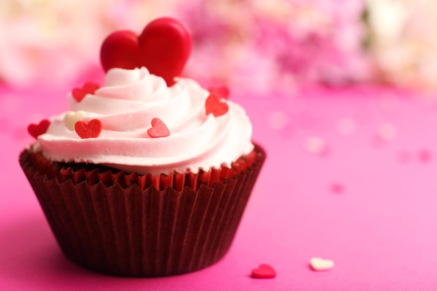 Delicious cupcake for Valentine Day close-up