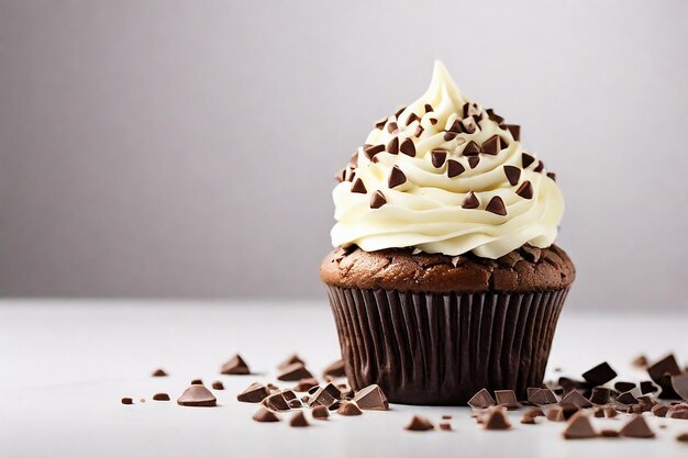 Photo delicious cupcake with chocolate on table on grey background closeup