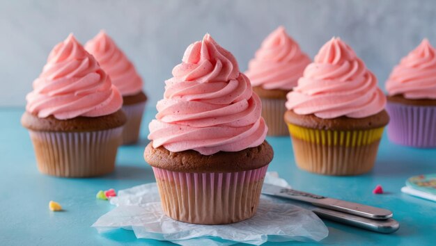 Photo a delicious cupcake with pink frosting perfect for celebrations