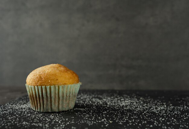 Delicious cupcake with sugar on a background and copy space