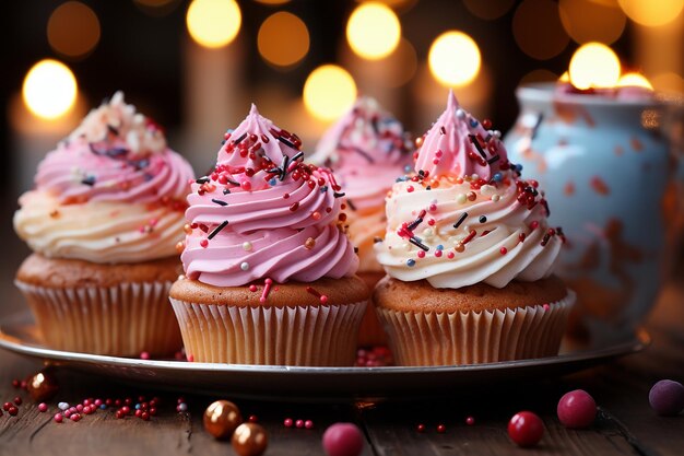 Delicious cupcakes on a plate festive backgrounds