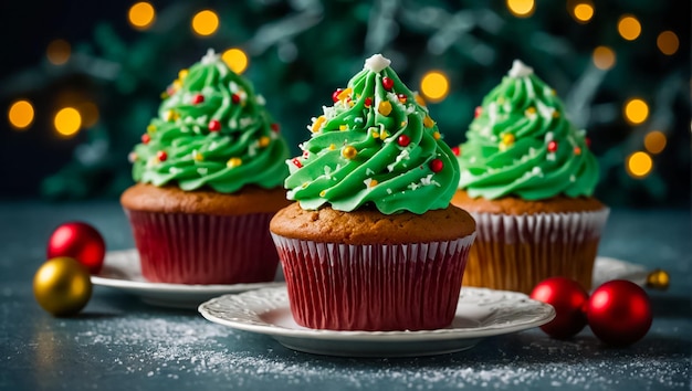 delicious cupcakes with cream on the table