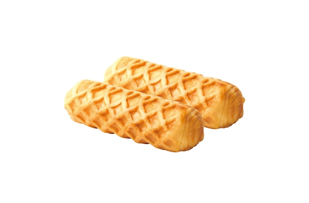 Delicious cylindrical shape waffle on white background