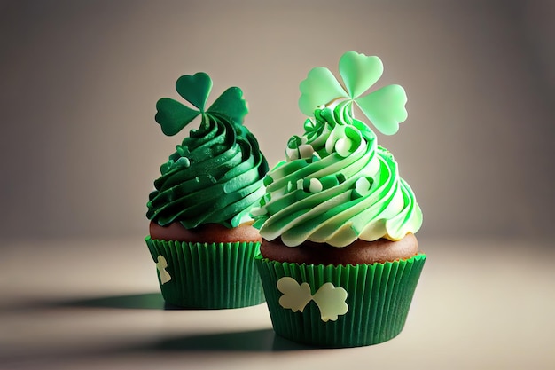 Delicious decorated cupcakes on light table St Patrick39s Day celebration realistic Generative Ai