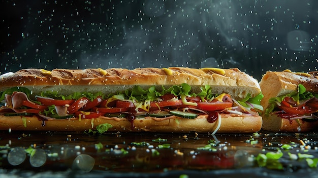 Photo delicious deli subwaystyle sandwiches on a stylish background