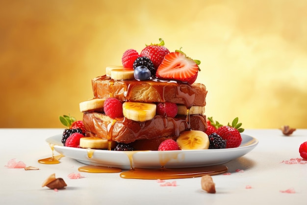 Delicious Dessert French toast with berries Homemade bakery serve on plate with blurry background