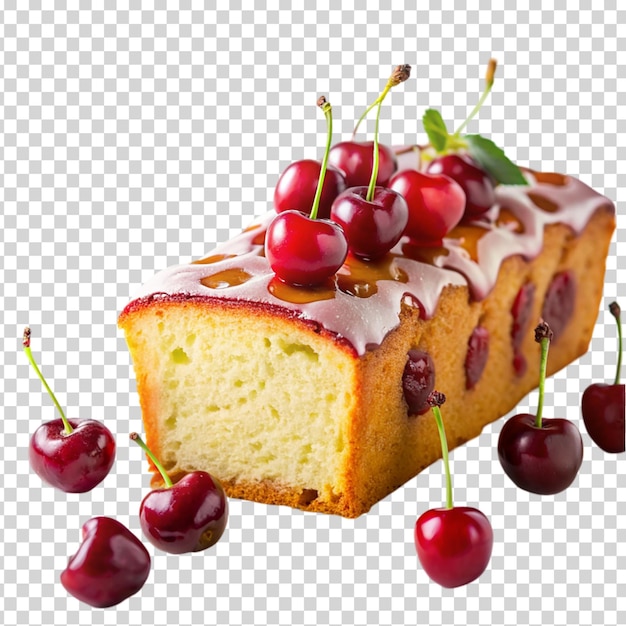 A delicious dessert with cherries and powdered sugar on transparent background