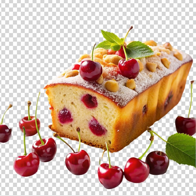 A delicious dessert with cherries and powdered sugar on transparent background