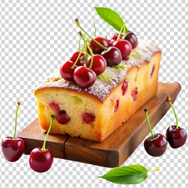 A delicious dessert with cherries and powdered sugar on transparent background