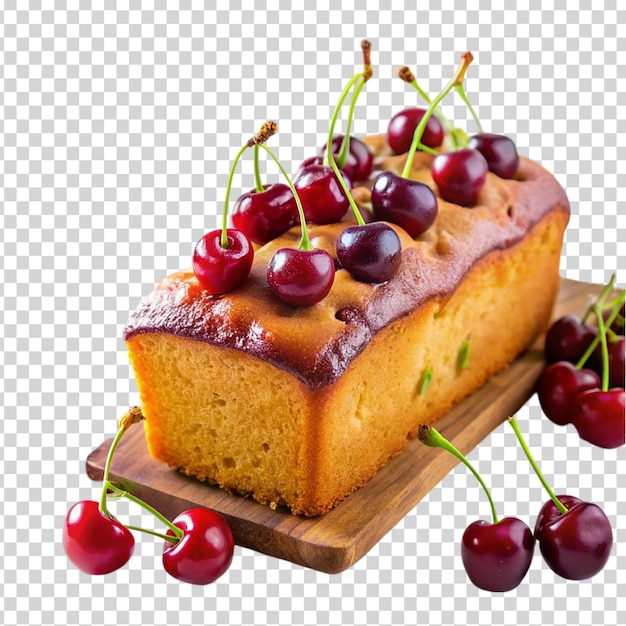 A delicious dessert with cherries and powdered sugar on transparent background