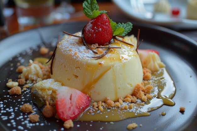 Photo delicious dessert with strawberry and caramel