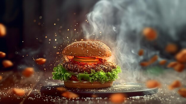 The delicious details of a closeup hamburger on fire with appetizing food wallpaper