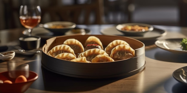 Delicious dish chinese fried dumplings in a chinese restaurant generative ai