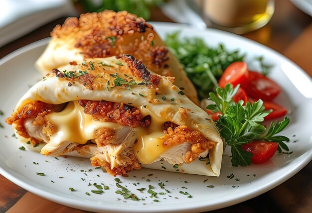 Photo delicious dish in restaurant chimichangas with chicken and cheese crispy and cheese plate