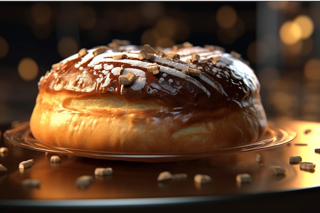 Delicious donut on plate closeup Christmas food concept