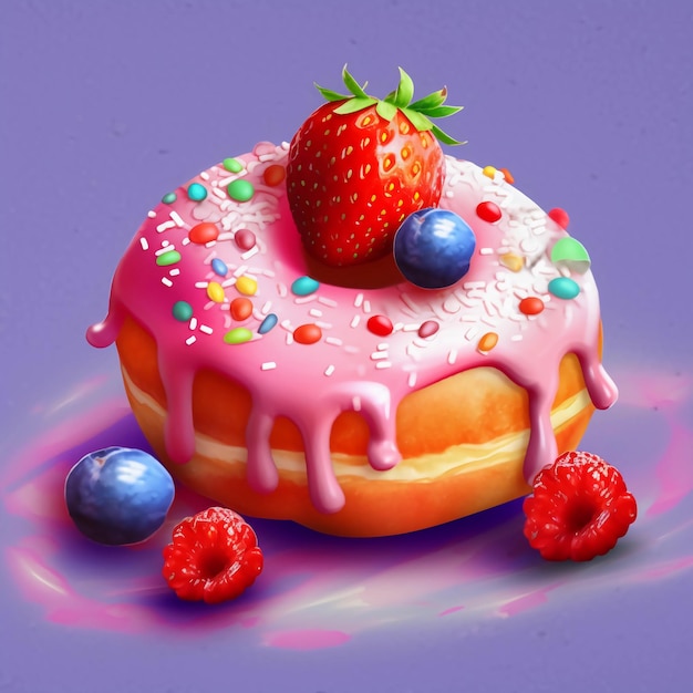 A delicious donut with cream fruits colorful glaze