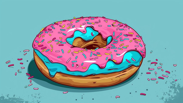 Photo a delicious donut with pink and blue frosting and colorful sprinkles