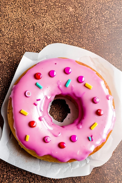 Delicious donut with pink topping