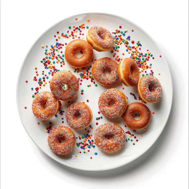 Photo delicious donuts spinning on a white plate perfect for a sweet treat