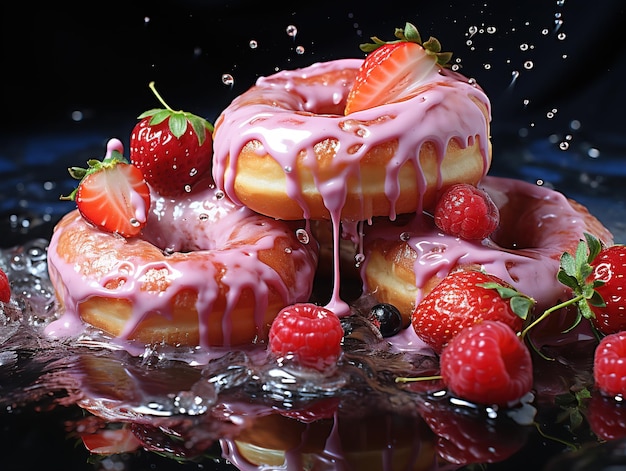 Delicious donuts with caramel berries Generative AI