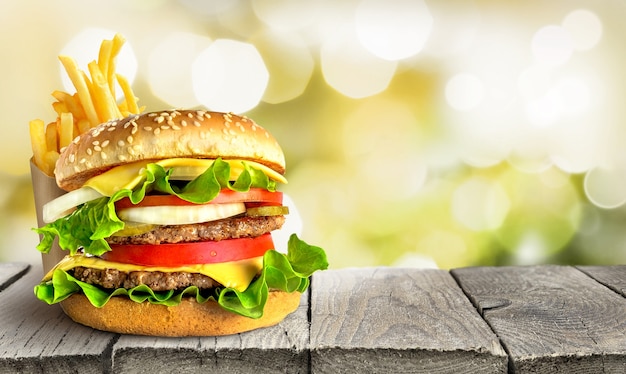 Delicious double tasty burger on the table