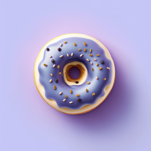 Delicious doughnut with blueberry jam 3D illustration on lilac background Generative AI