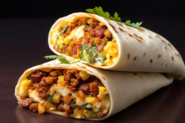 Delicious Egg Breakfast Burrito isolated on white background