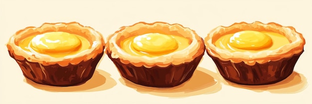 Photo delicious egg tarts freshly baked pastry with custard filling three goldenbrown egg tarts