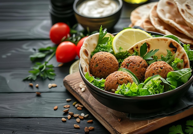 Photo delicious falafel balls on a bed of lettuce leaves