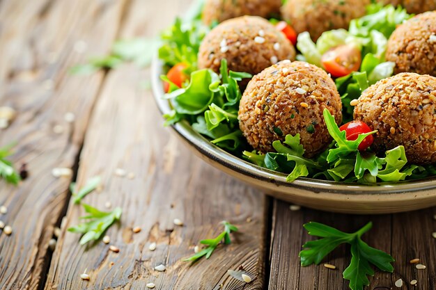 Photo delicious falafel balls on a bed of lettuce leaves