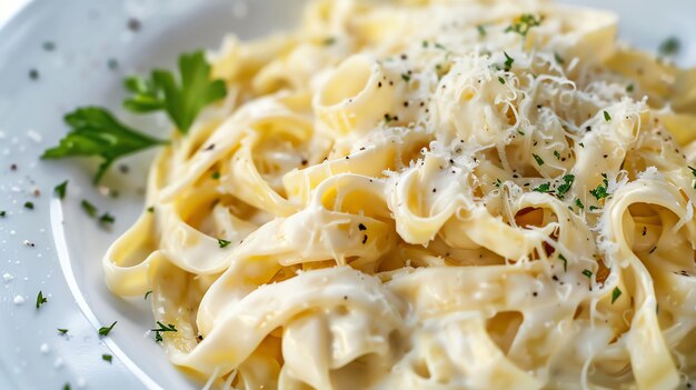 Photo delicious fettuccine alfredo with parmesan cheese and parsley