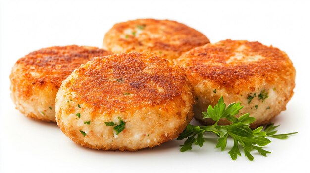 Photo delicious fish cakes and cutlets on white background