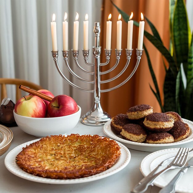 Delicious food prepared for jewish hanukkah celebration