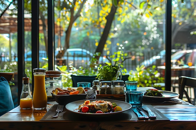 Photo a delicious food presentation on a rustic wooden table