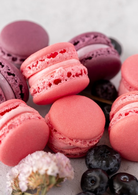 Photo delicious forest fruits macarons compositions